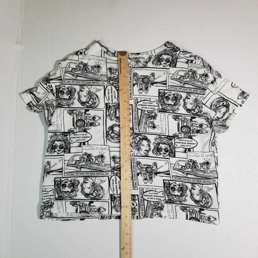 Zara Women Comic Print Top Black/White Small - Picture 7 of 8